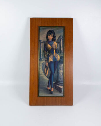 Mid Century Girl Print with Wooden Frame