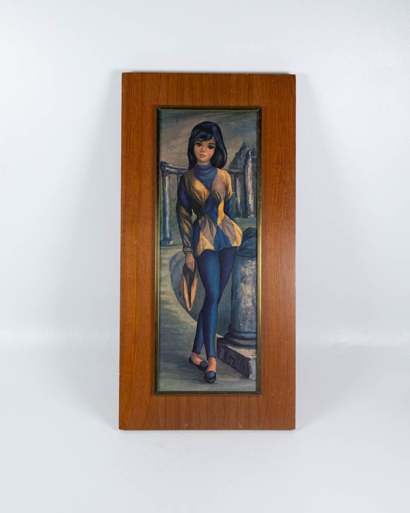 Mid Century Girl Print with Wooden Frame
