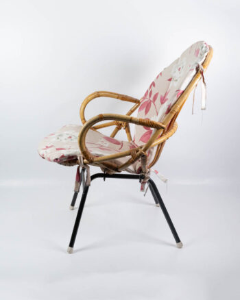 Vintage Rattan Armchair with Floral Cushion