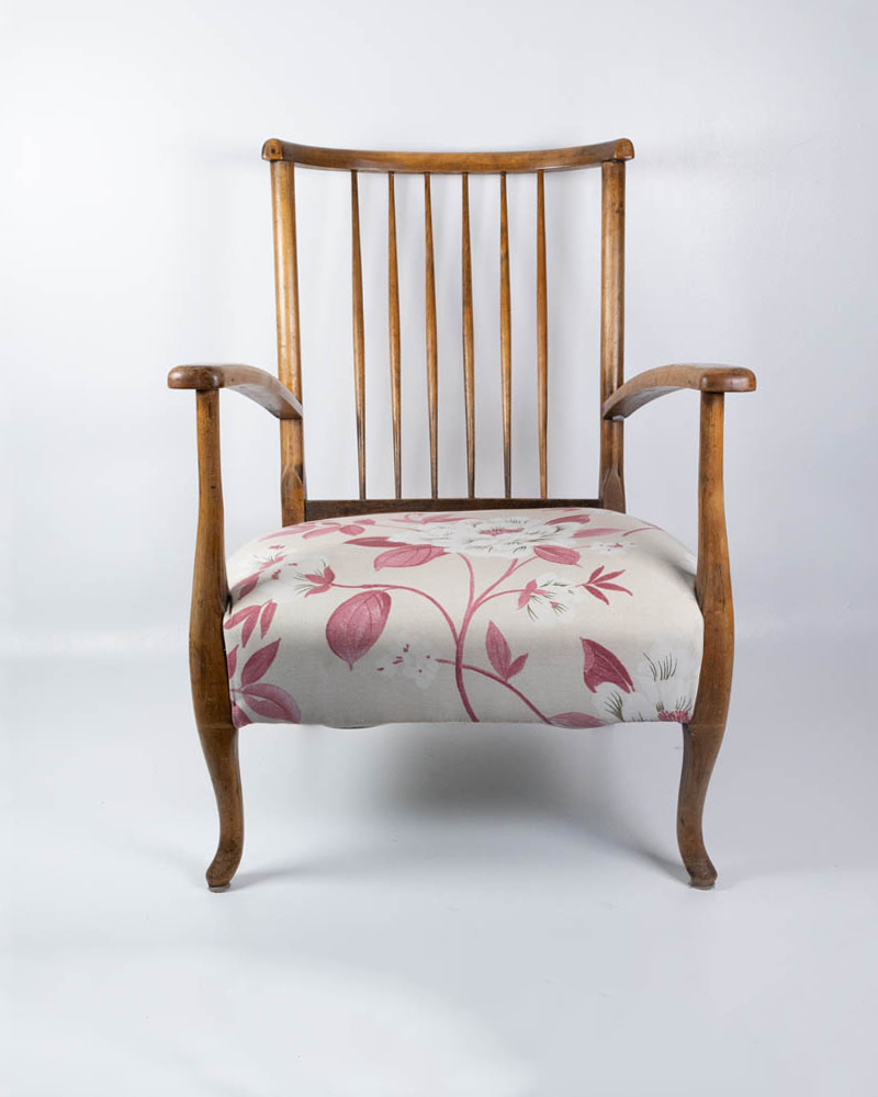 Vintage Wooden Armchair with Floral Patterned Seat