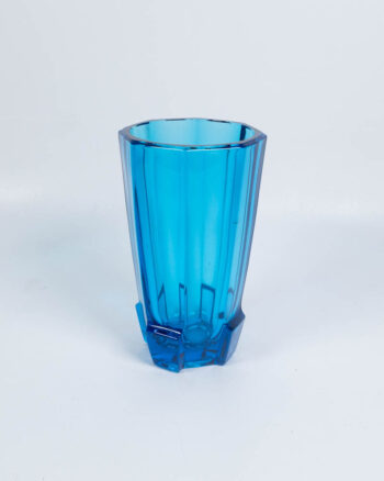 Art Deco Blue Glass Vase with Faceted Design