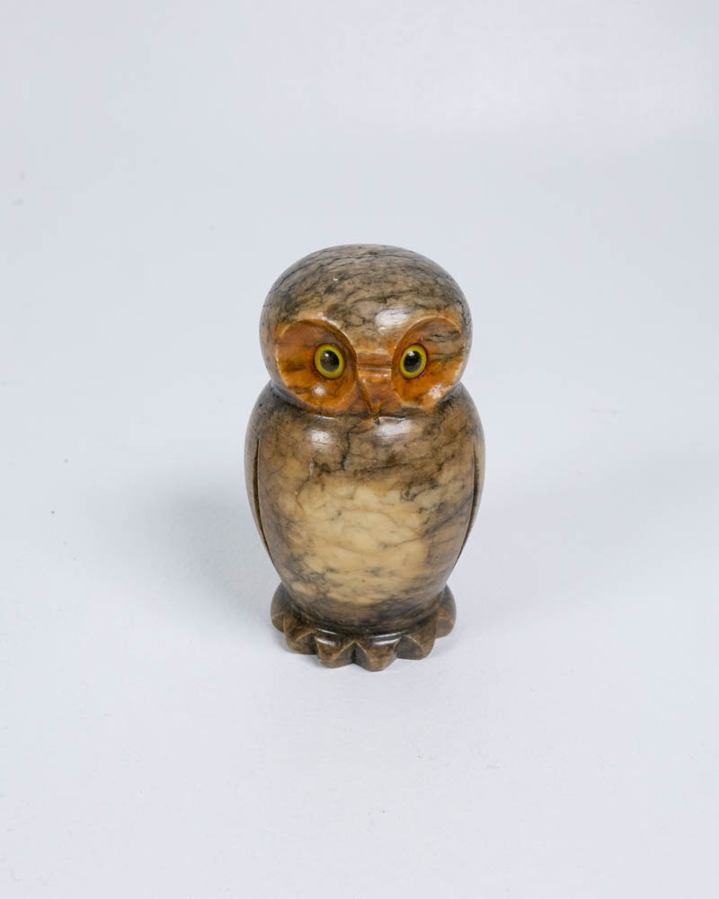Italian Alabaster Owl Figurine with Marbled Effect