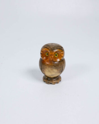 Italian Alabaster Carved Owl Figurine with Amber Eyes