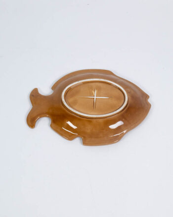 Vintage Ceramic Fish Shaped Serving Dish with Green Glaze