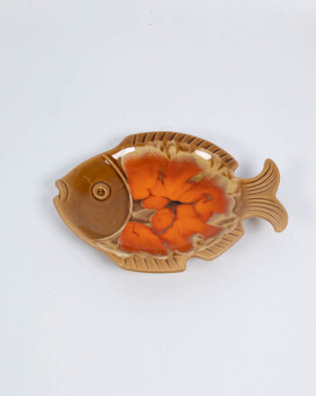 Vintage Ceramic Fish Shaped Trinket Dish with Brown Glaze