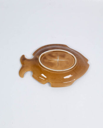 Vintage Ceramic Fish Shaped Trinket Dish with Brown Glaze