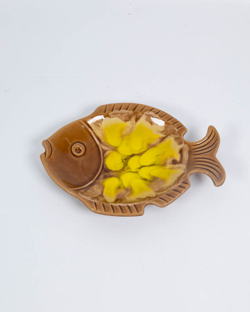 Vintage Ceramic Fish Trinket Dish with Yellow Glaze