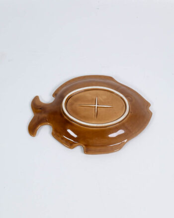 Vintage Ceramic Fish Trinket Dish with Yellow Glaze