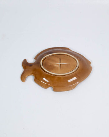 Ceramic Fish Shaped Dish with Brown and Red Glaze