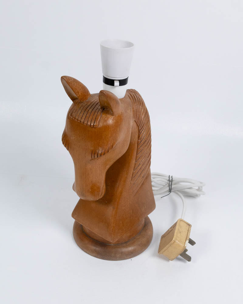 Vintage Carved Wood Horse Head Table Lamp with Cord
