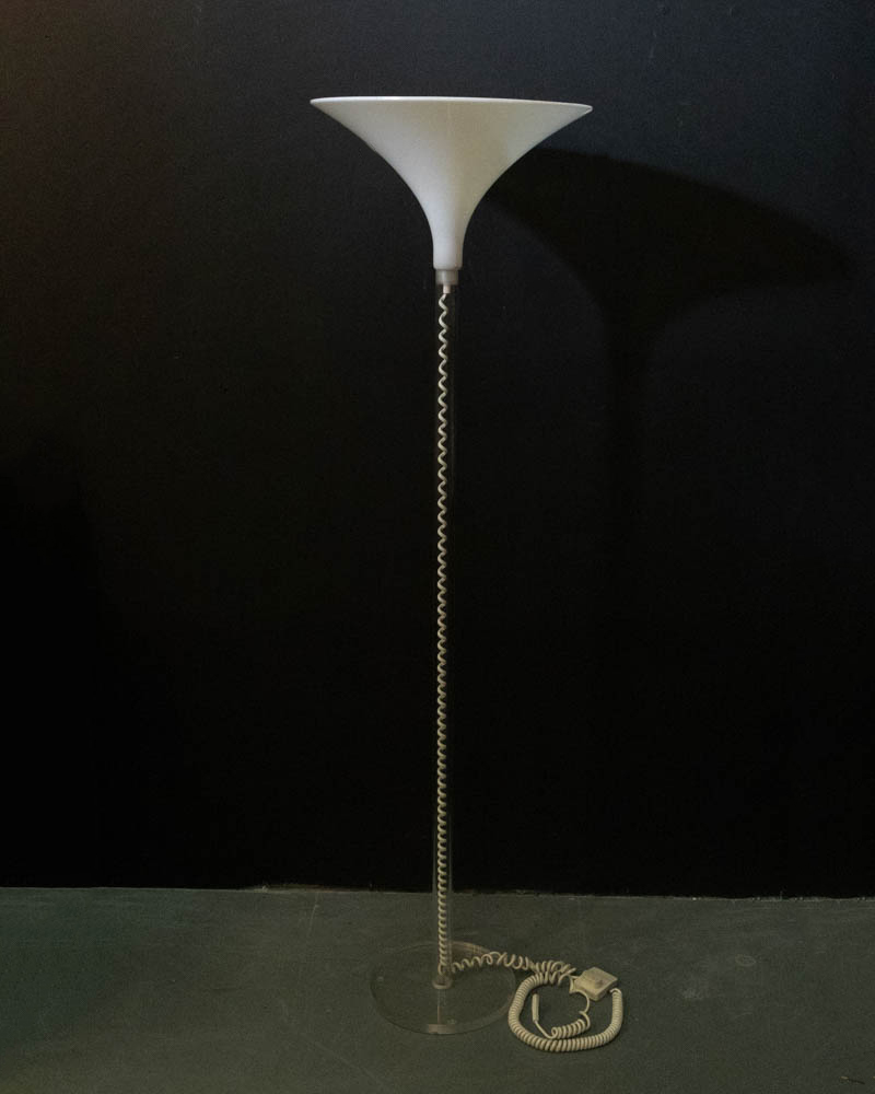Modernist White Plastic Floor Lamp with Spiral Stem