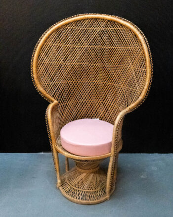 Vintage Wicker Peacock Chair with Pink Cushion
