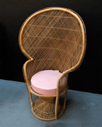 Vintage Wicker Peacock Chair with Pink Cushion