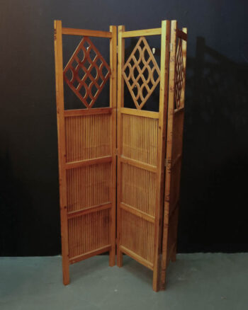 Mid-Century Teak French Room Divider Screen with Geometric Cutouts