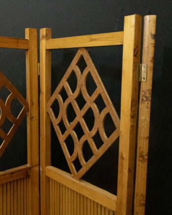 Mid-Century Teak French Room Divider Screen with Geometric Cutouts