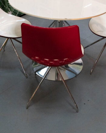 Mid-Century White Table with Red & White Chairs