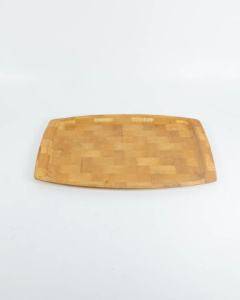 Vintage Wooden Serving Tray with Inlaid Block Design