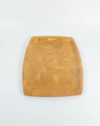 Vintage Wooden Serving Tray with Inlaid Block Design