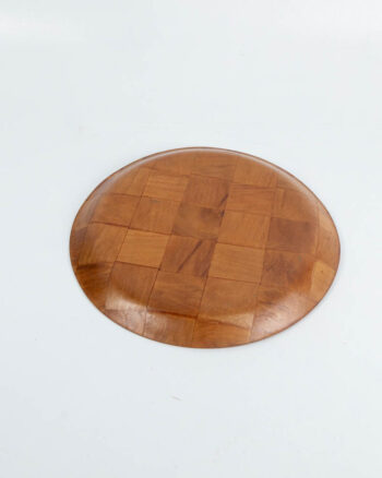 Vintage Wooden Woven Tray with Checkerboard Pattern