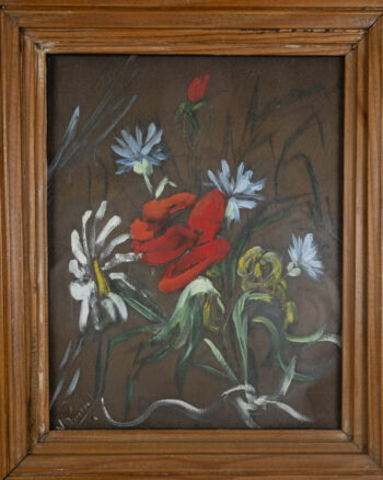 Vintage Floral Oil Painting in Wood Frame with Flowers