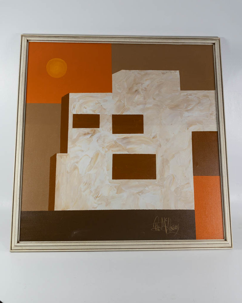 Mid-Century Abstract Painting with Brown and Orange Blocks