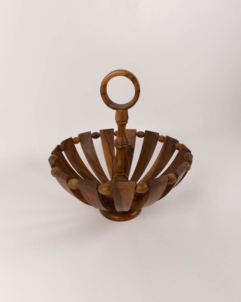 Vintage Wooden Fruit Bowl with Handle