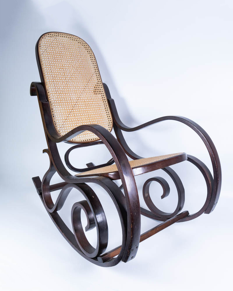 Bentwood Rocking Chair with Rattan Seat and Back