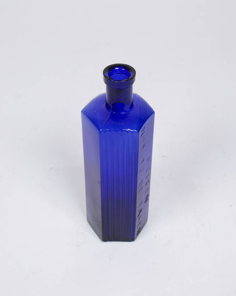 Vintage Blue Glass Poison Bottle with Ribbed Detail (18cm)