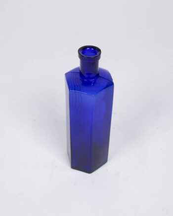 Vintage Blue Glass Poison Bottle with Ribbed Detail (18cm)