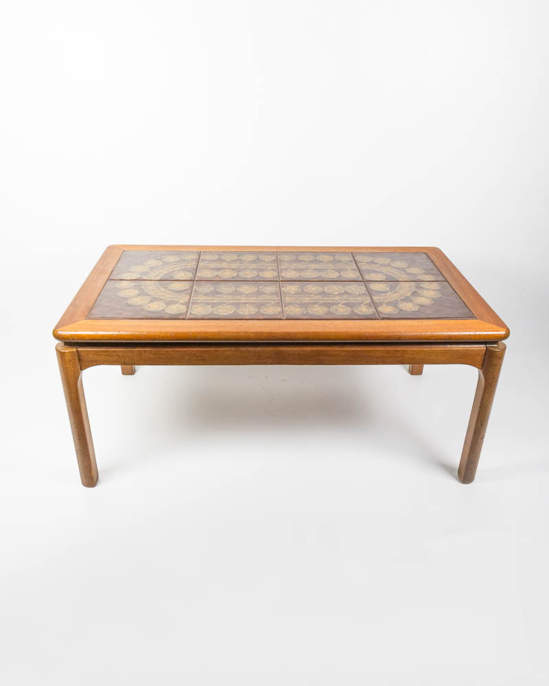 Mid Century Wood Coffee Table with Tile Top