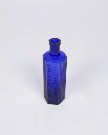 Antique Cobalt Blue Ribbed Glass Poison Bottle (8cm)
