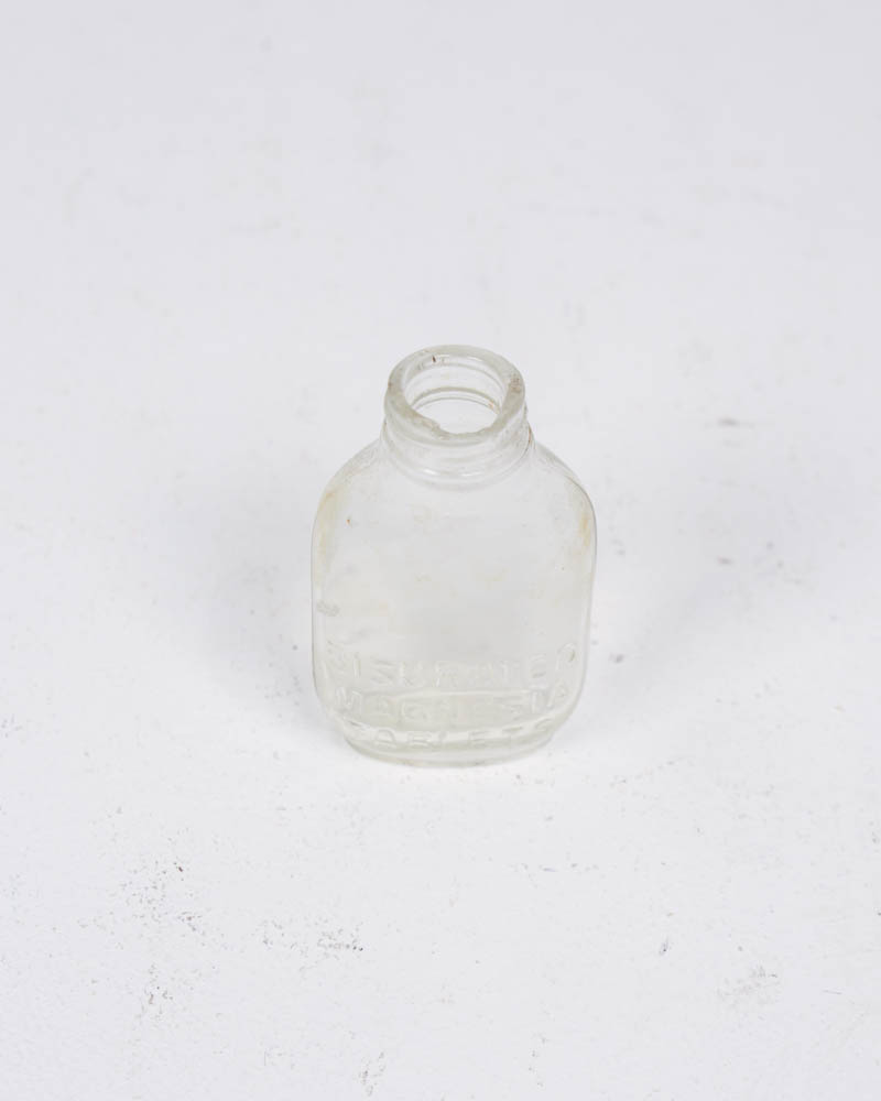 Vintage Embossed Clear Glass Bottle with Markings (7cm)