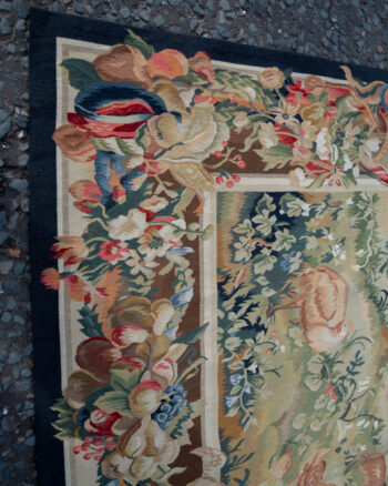 Handmade Vintage Floral Tapestry Rug with Pastoral Scene and Figures – 8-17CH