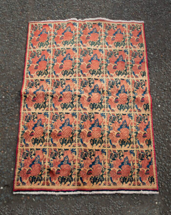 Vintage Hand Woven Kirman Floral Wool Rug with Fringed Edge – 5-17CH