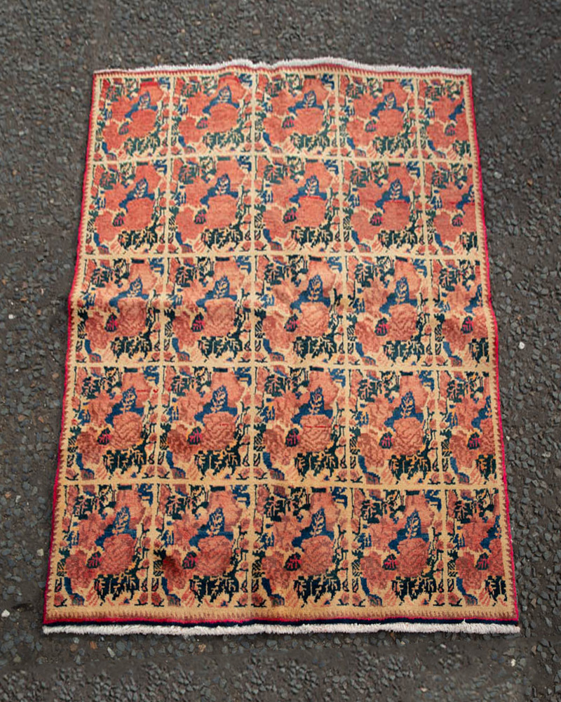 Vintage Hand Woven Kirman Floral Wool Rug with Fringed Edge – 5-17CH