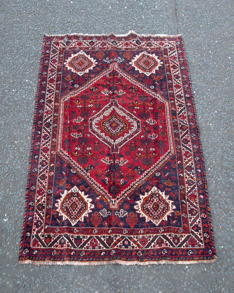 Handwoven Full Pile Rich Red Persian Shiraz Village Rug – 13-17CH
