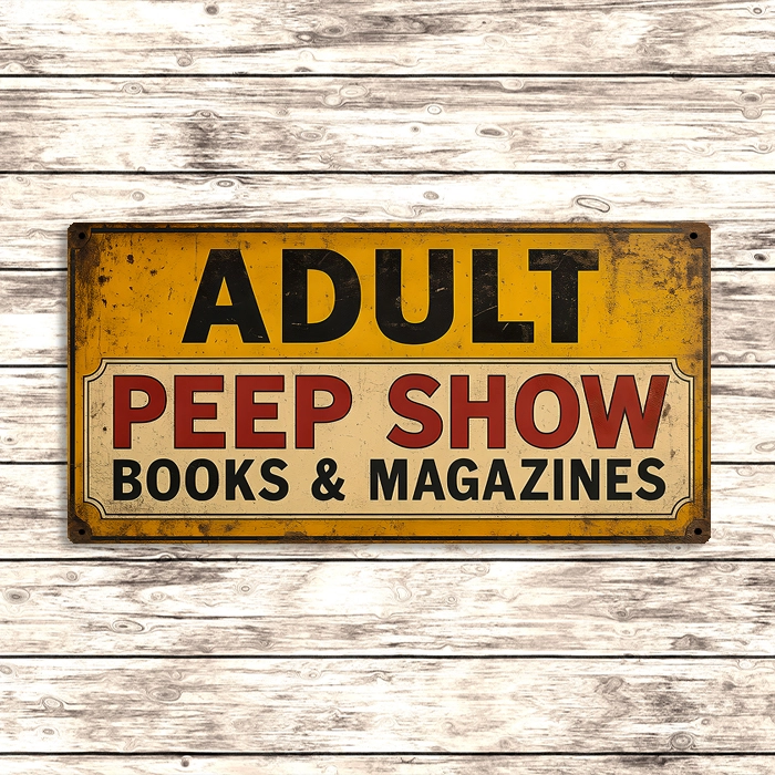 Adult Peep Show Metal Sign – Retro Books & Magazines Decor