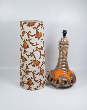 Vintage Ceramic Table Lamp with Floral Fabric Shade