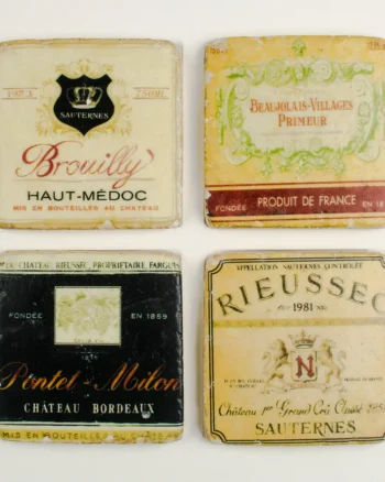 Wine Label Ceramic Coasters with Cork Backing (Set of 4)