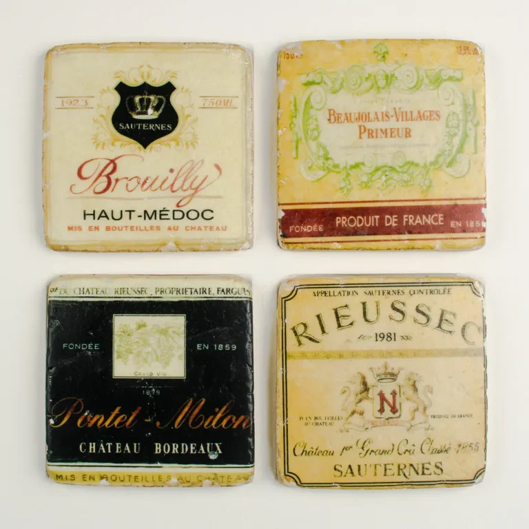Wine Label Ceramic Coasters with Cork Backing (Set of 4)