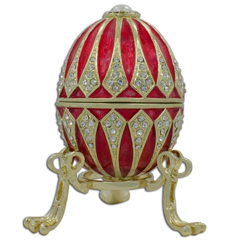 Red Enamel Jeweled Royal Inspired Imperial Metal Easter Egg