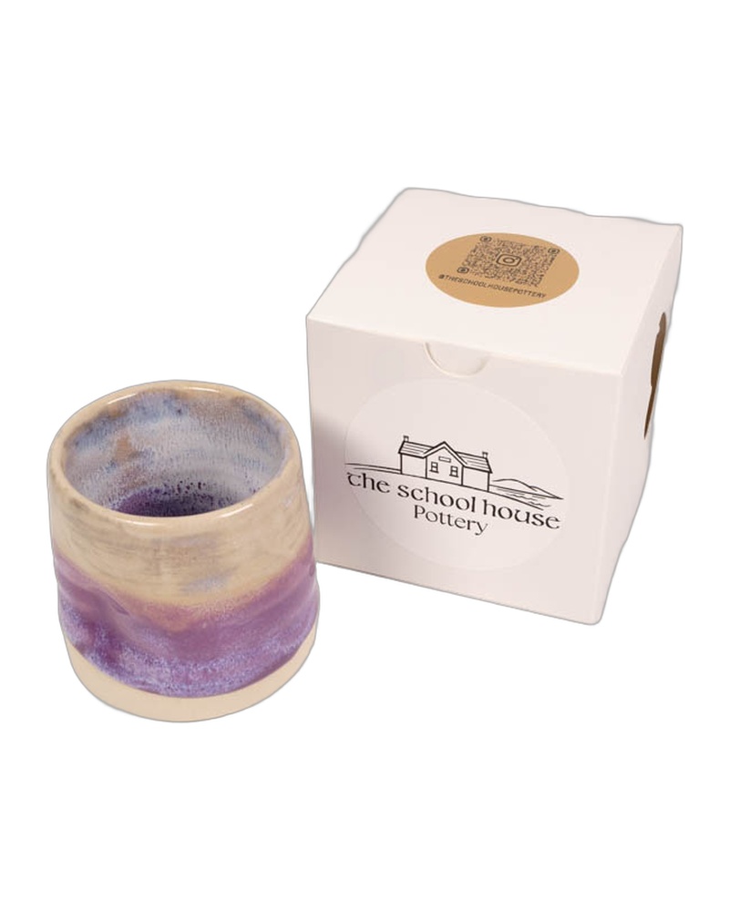 The School House Pottery Flat White Ceramic Mug with Purple Glaze Detail