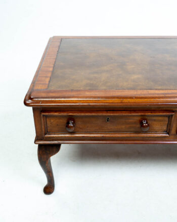 Vintage Leather Top Coffee Table with Drawer Storage