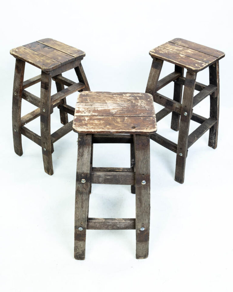 Vintage Rustic Wooden Barrel Stool with Square Seat