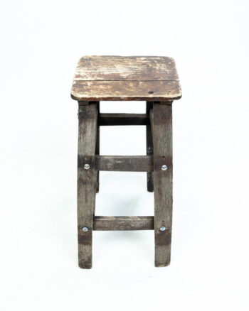 Vintage Rustic Wooden Barrel Stool with Square Seat