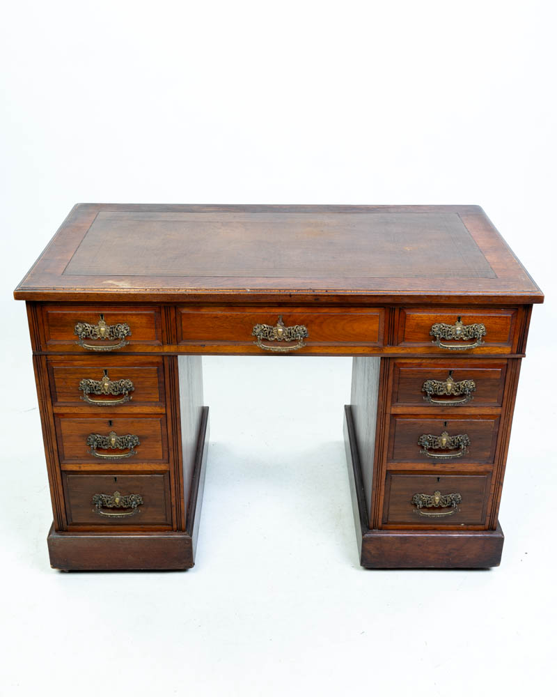 Victorian Mahogany Leather Top Desk with Brass Handles