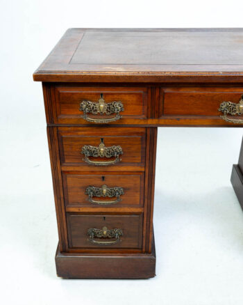 Victorian Mahogany Leather Top Desk with Brass Handles