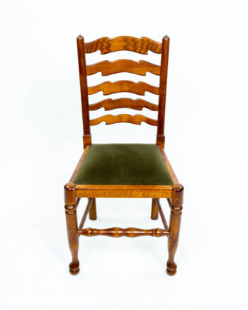 6 x Vintage Ladderback Wooden Chairs with Green Velvet Seats