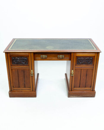 Antique Mahogany Leather Top Desk with Carved Details