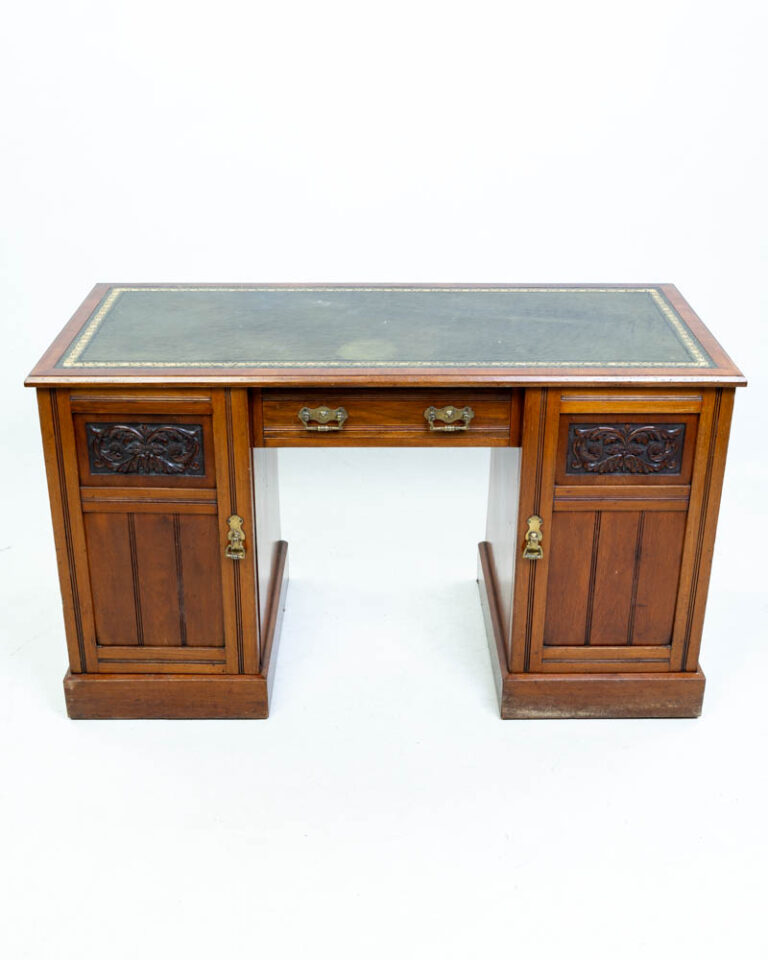 Antique Mahogany Leather Top Desk with Carved Details